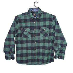 Mens Jachs Green & Black Plaid Heritage Flannel Shirt 100% Cotton Button Up L